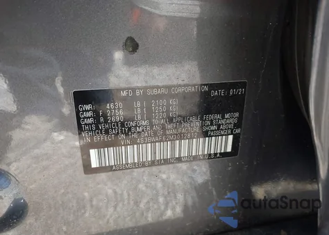 2021 Subaru Legacy Premium z USA, uszkodzony, nr VIN 4S3BWAF62M3012812